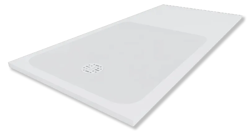 Brodzik Corian® Smart o grubości 30 mm w kolorze Glacier White z odpływem przy krótszym boku