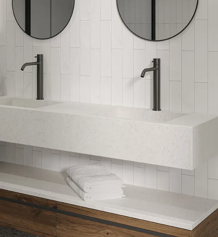 Podwójna umywalka zintegrowana z blatem łazienkowym z solid surface